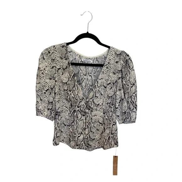 New Reformation Eliana Button Down Top In Snakeskin - Picture 2 of 10